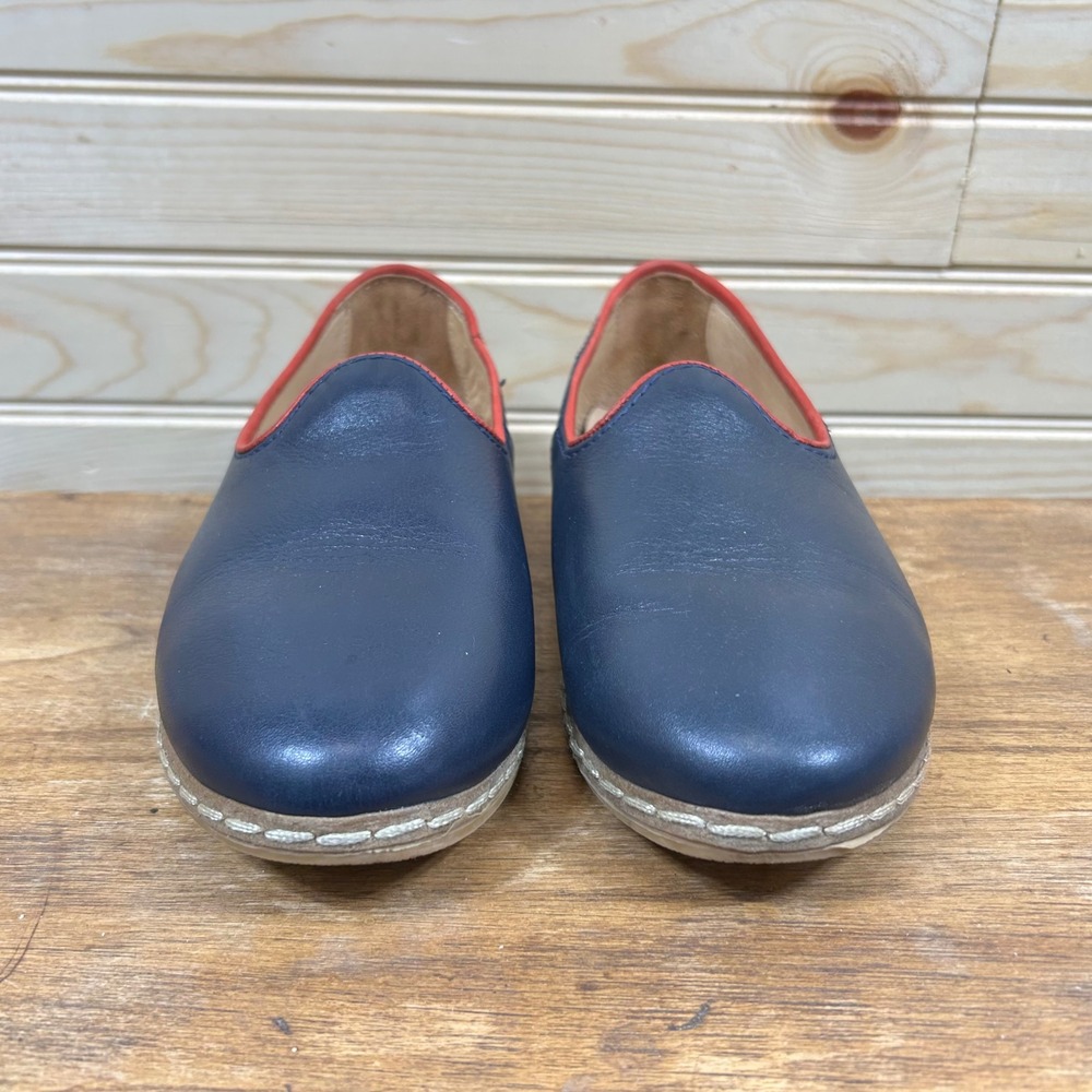 Charix Navy Blue Leather Artisan Loafer Red Trim Turkish Slip On Shoes Womens 37 - Picture 2 of 8